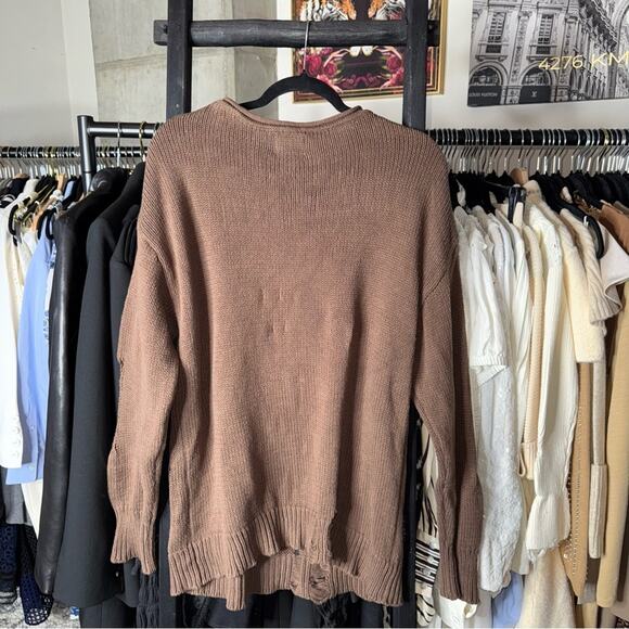 BDG Stella Cowboy Boot Graphic Distressed Oversized Pullover Sweater Brown Boots - Picture 7 of 8